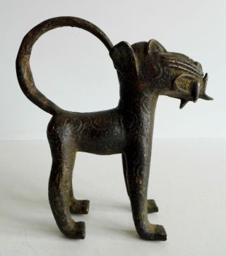 Wonderful Old African Benin Bronze Leopard Statue - Standing Leopard / Tail Up