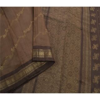 Sanskriti Vintage Brown Saree Pure Silk Zari Woven Craft 5yd Fabric Premium Sari