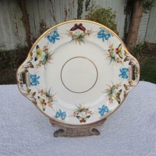 Fabulous Antique 19thc Minton Hand Painted Cake Plate - Butterflies And Bows