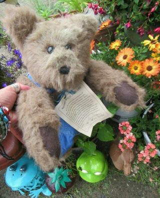 Vintage 18 " Ooak Teddy Bear Dressed Doll Artist Bears W Wood Heart Laura Miller