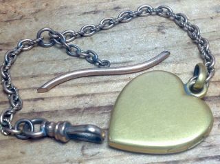 Antique 10k Solid Gold Pocket Watch Chain & Heart Locket Fob 5.  4g.  (e6)