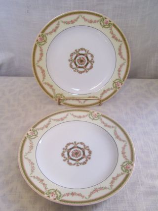 Antique Theodore Haviland Limoges Pink Rose Swags Salad Plates Set Of 2