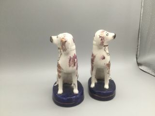 Antique STAFFORDSHIRE DOGS Pair Pink Luster RARE 3