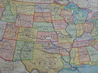 c.  1920 ANTIQUE RAND McNALLY SCHOOL MAP of the UNITED STATES 64 x 41 inches. 2