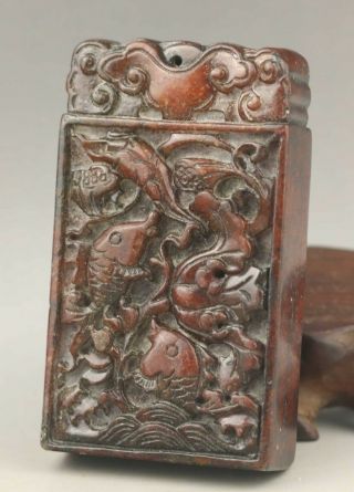Chinese old natural jade hand - carved fish pendant 3.  2 inch 2