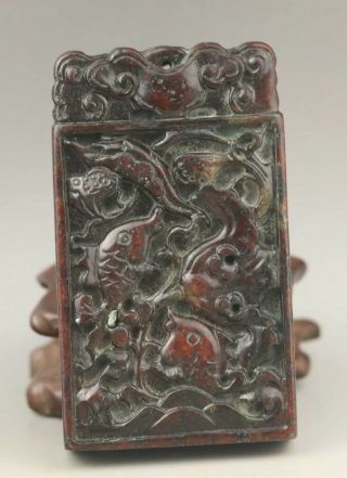 Chinese old natural jade hand - carved fish pendant 3.  2 inch 5