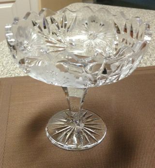 Vintage Hand Cut Leaded Crystal Compote/footed Bowl With Sawtooth Rim