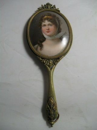 Antique Hand Held Cosmetic Mirror - 8 Inches In Length