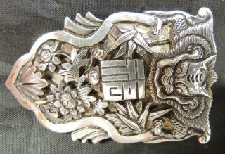 Lady ' s French Indochin Sterling Intricately Carved Dragon Bodice Clip 2