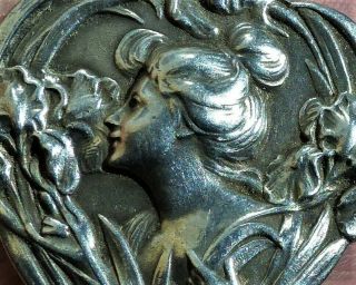 Antique French Silver Art Nouveau Lady Necklace Pendant