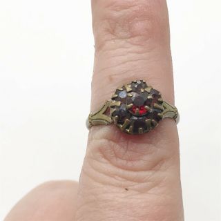 Antique Victorian Ruby Red Garnet Cluster Rare Ladies Ring Size O