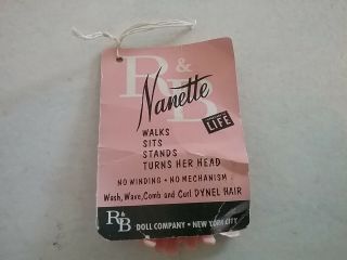 Vintage R&b Nanette Hang Tag,  Dynel Hair,  With Plastic Curlers