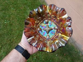 Antique Millersburg Carnival Glass Amethyst Grape Wreath 7 " Bowl