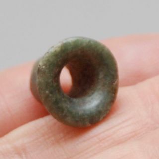 Pre - Columbian Green Jade Stone_ear Spool Flare_bead_13.  4 X 13.  1mm_1.  6 Grams