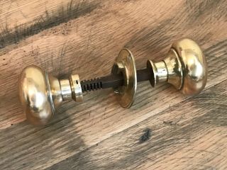 A Victorian Solid Brass Door Handles Knobs Back Plate Spindle A1