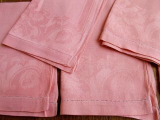 5 Matching Antique Pink Cotton Damask Guest Hand Towels Ladies Boudoir Chateau