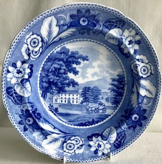 Antique Pottery Pearlware Blue Transfer Soup Plate British Views St Woolstons
