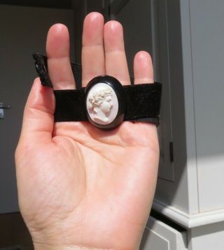 Antique Victorian Shell Cameo Whitby Jet Frame Cameo Chocker Of Bacchante