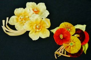 Antique Vintage Velvet & Organza Flowers Leaves Millinery Trim Hat Fabric H/made