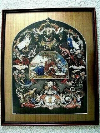 Museum Quality 18th Century Large Petty Point Embroidery English Coat Of Arms