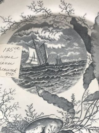 Antique Black Transferware Plate Aesthetic Movement Sea Shell Ship Oceanic c1840 4
