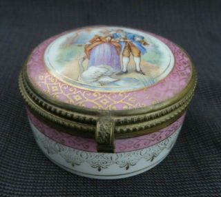 Antique Czechoslovakia Round Porcelain Hinged Trinket Wedding Ring Proposal Box