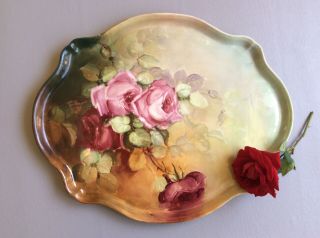 Antique J.  P.  L.  France Jean Pouyat Limoges Very Large Platter Hand Painted Roses
