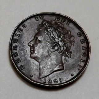 1827 Gb George Iv Farthing British Antique Coin Km 697