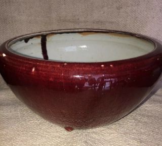 Early Chinese Large Red Blue Flambe Glaze Crushed Strawberry Bowl Footed