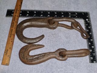 2 - Antique Wrought Iron Hooks With Links,  One Slip And One Grab Hook