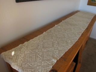Very Long Ecru Vintage/antique Crochet Lace Panel Or Runner