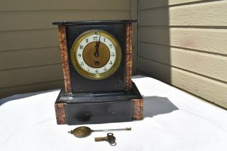 Antique Petite French / Japy Freres ? Black Slate Marble Mantle Clock
