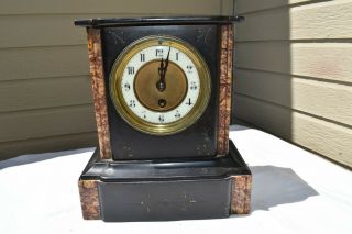ANTIQUE PETITE FRENCH / JAPY FRERES ? BLACK SLATE MARBLE MANTLE CLOCK 2