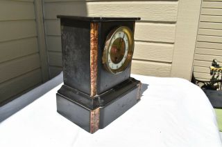 ANTIQUE PETITE FRENCH / JAPY FRERES ? BLACK SLATE MARBLE MANTLE CLOCK 3