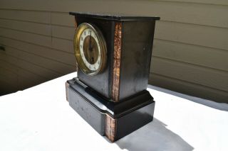 ANTIQUE PETITE FRENCH / JAPY FRERES ? BLACK SLATE MARBLE MANTLE CLOCK 4