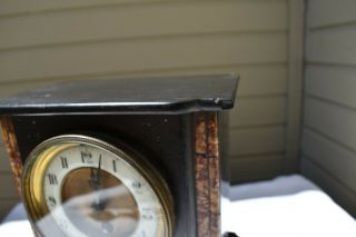ANTIQUE PETITE FRENCH / JAPY FRERES ? BLACK SLATE MARBLE MANTLE CLOCK 5