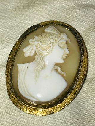 Antique Victorian 9ct Gold Carved Shell Large Cameo Brooch Pin