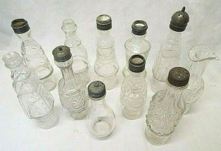 11 Old Antique Castor Set Cruet Bottles For Holder Base Victorian Pattern Glass