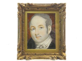 Antique Georgian English Portrait Miniature Painting Of A Grey Haired Gentleman