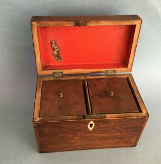 Attractive ANTIQUE WOODEN TEA CADDY two compartments Victorian Georgian 5