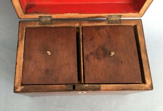 Attractive ANTIQUE WOODEN TEA CADDY two compartments Victorian Georgian 6