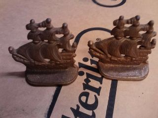 Antique Hubley Brass Cast Iron Painted Sailing Ships Bookends 381 Set Of 2