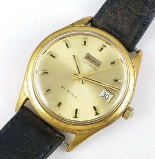 Vintage Mens Benrus Gold Tone Automatic Swiss Made Watch 25j