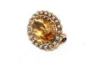A Pretty Antique Victorian 15ct 625 Yellow Gold Citrine & Pearl Brooch 13820 2
