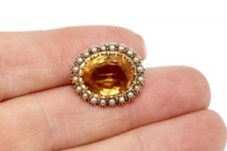 A Pretty Antique Victorian 15ct 625 Yellow Gold Citrine & Pearl Brooch 13820 5