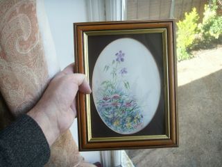 Old Vintage Oval Watercolour Painting Wild Flowers By Gw Faux Framed Mounted
