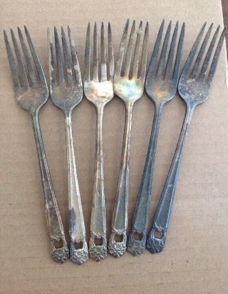 1847 Rogers Bros Silverware Eternally Yours Dinner Forks (6) 7 1/4 " Long.