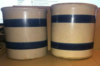 Vintage/antique Blue Striped Stoneware Crock 303 - E Roseville - R.  R.  P.  Co.  Usa