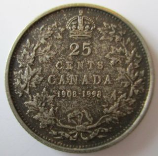 1998 Canada 1908 - 1998 Antique Finish Sterling Silver 25 Cents Proof Quarter Coin