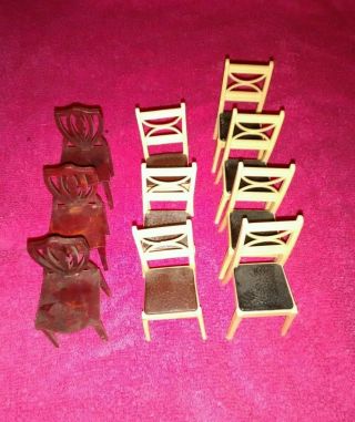 Vintage Renewal Dollhouse Furniture 10 Dining Room Chairs Usa Black Brown Seats